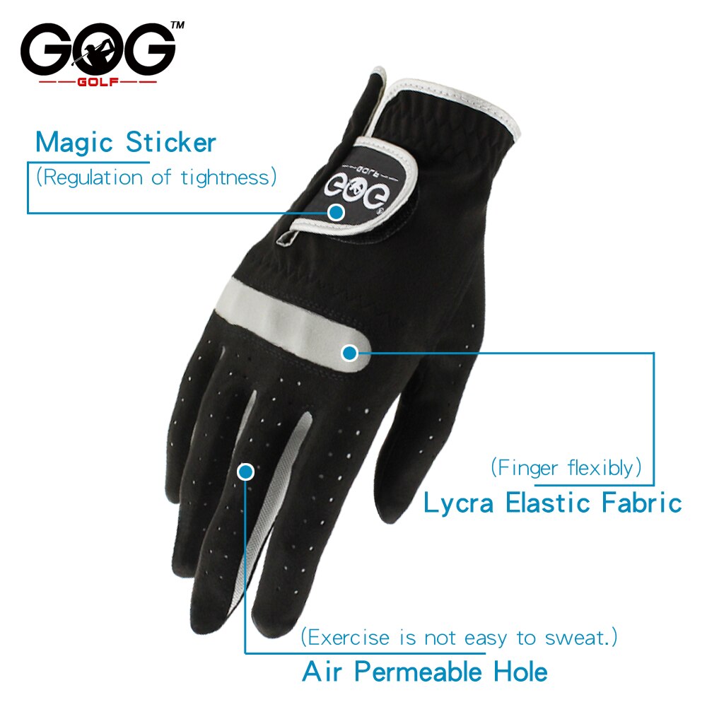 Men's Golf Glove Left/Right Hand Micro Soft Fiber Breathable Non-Slip Golf Gloves Black